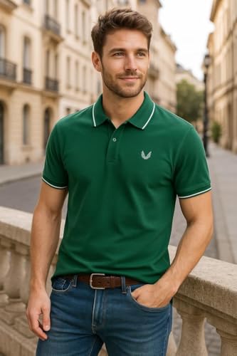Image of Mens Pique Polo T-Shirt | Cotton Rich, Smart Fit Polo with Embroidered Logo | Casual & Sports Wear | Polo T-Shirt for Men