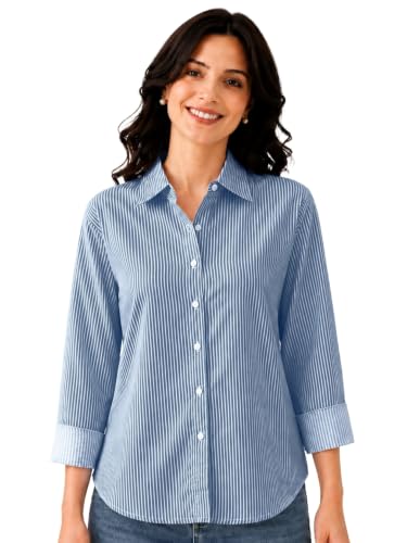 Image of Cotton Striped Shirt for Women with Long Sleeves, Ultra-Soft Cotton Blend, Regular Fit Womens Stylish Casual Shirt, Formal, Party, Beach, Summer Wear