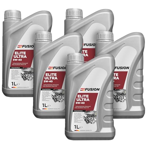 ProFusion 5W-40 5L (Pack de 5 x 1L) Elite Ultra – Aceite de Motor Sintético Gasolina y Diésel con DPF – Protección Total, Arranque en Frío y Limpieza Eficiente – API SN, ACEA C3, VW 502.00/505.01