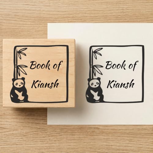 Image of Kunya Personalised Book Stamp with Your Name(3.5 cm Dia), customised for Stamping Books for Readers, Great Gift for booklovers, Kids, Teachers (Panda Lover)