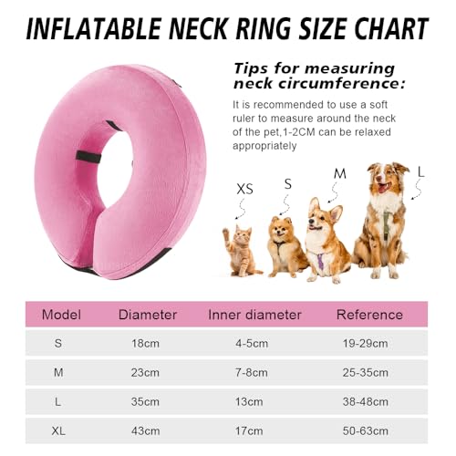 GIDWRIY Halskrause Hund Aufblasbar Rosa,Schutzkragen Hund,Hundekragen Leckschutz,Halskrause Katze,Kragen für Hund Nach Op,Weicher Halskragen Katze,Wiederherstellung Halsband Einstellbar -M