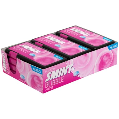 Smint Flat Bubble Mint – Bonbons sans sucre – Pastilles goût menthe et chewing-gum – Pack de 12 boîtes de 21 g – Frais, Doux et Sans Calories...