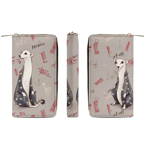 French Fashion Model Ferrets Print Long Wallet for Women Men PU Leather Card Holder Organizer with Zipper Coin Pocket & Cash Slots3