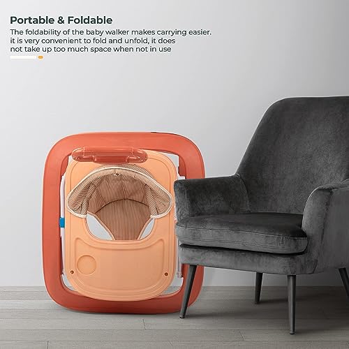 Image of Baybee Nexus Baby Walker for Kids with Parental Push Handle & 2 Height Adjustable, Multi-Function Folding Activity Walker for Baby with Musical Toy Bar | Walker Baby 6-18 Months Boys Girls (Orange)