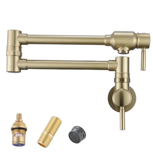 RANDOM Brushed Gold Pot Filler Over Stove Faucet Brass Wall Mount Folding Kitchen Sink Faucet Double Joint Swing Arms.RD-81916-BG