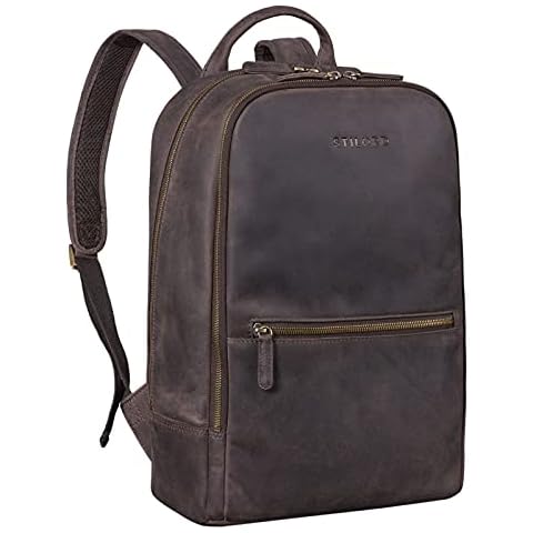 STILORD 'Kellis' Backpack Laptop Leather Large Vintage Daypack für 15 inch Notebook DIN A4 Documents for School Business Rucksack in Genuine Leather, Colour:Dark - Brown Cover
