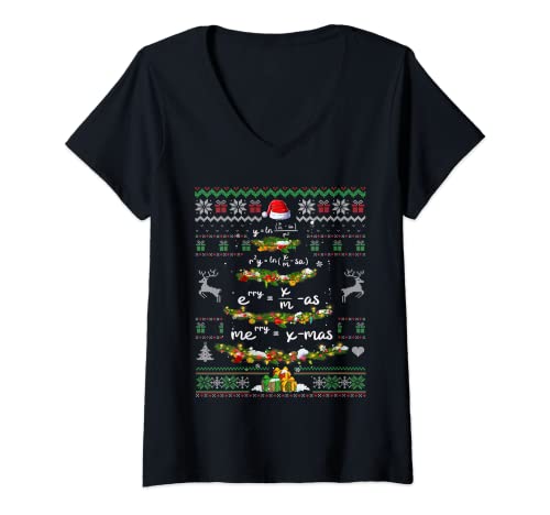Femme math teacher pull motif arbre de noël t-shirt avec col en v