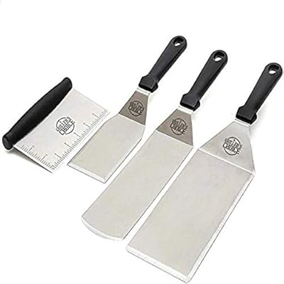 Grillers Choice – Stainless Steel Metal Spatula Set – Flat Metal Spatula, Griddle Scrapper, Hamburger Pancake Turner. Great Flat Top Grill Accessories & Outdoor Griddle - Commercial Grade