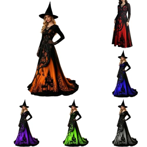 Halloween Costumes For Women Long Sleeve V Neck Sexy Witch Gothic Dresses - image 1
