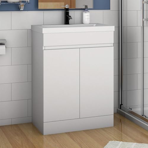 Genérico Armario Mueble de tocador de baño de 500 mm, Almacenamiento de Lavabo, 2 Puertas, Mueble de Lavabo de Resina Independiente, Blanco Mate
