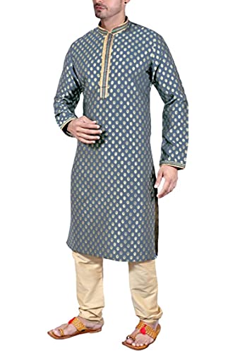 SK105 Men's Grey Kurta Pajama Set Wedding Kurta Pyjama Indian Party Suit3
