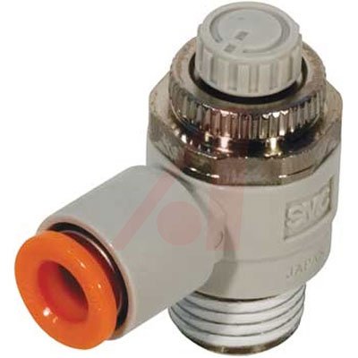 SMC AS4201F-N04-13S Air Flow Control Valve with Push-to-Connect Fitting, PBT & Nickel Plated Brass, Elbow, with Sealant, 1/2" NPT Male x 1/2" Tube OD (Pack of 10)