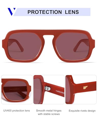 Image of VANLINKER Retro Square Aviator Sunglasses for Women Men 70s Vintage Style Trendy Flat Top Rectangle Sun Glasses VL9826