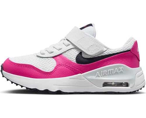 NIKE AIR MAX SYSTM (PS) Sneaker, White/Obsidian-Fierce PINK-Pure PLA, 32 EU