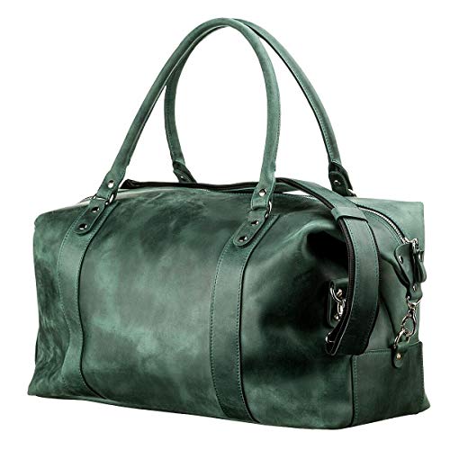 Leather Duffel Travel Bag - Sports Gym Bag - Weekender Overnight Luggage Green - Shvigel 11128