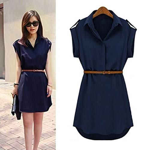 Vestido Social Curto, Sem Mangas E Com Cinto (Azul, GG)