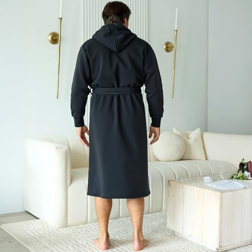 Image of Alexander Del Rossa Men's Long Sleeve Hooded Sweatshirt Robe, Mens Bathrobe