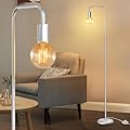 QiMH Industrial Floor Lamp for Living Room, Farmhouse Metal Standing Lamp, Modern Tall Lamp for Bedroom Office Minimalist Floor Lamps Home Decor(E26 Socket, Foot Switch) (Silver)