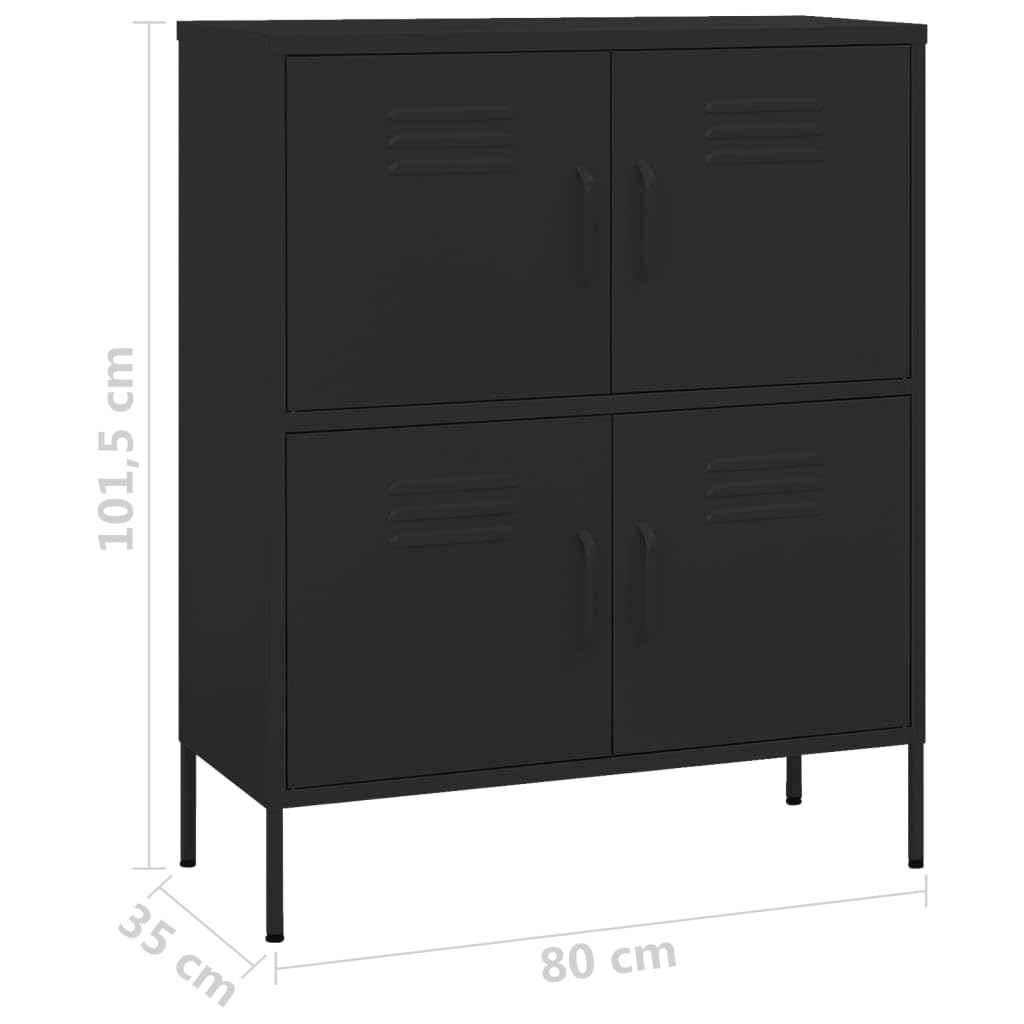 Armario de almacenamiento negro de acero 80 x 35 x 101,5 cm con 4 puertas y 2 estantes ajustables en altura, con cerradura, con niveladores, ideal como archivador, armario de almacenamiento