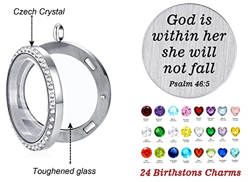 Youfeng Floating Living Memory Birthstones Locket Necklace Christian Bible Verse Prayer Faith Religious Jewelry Gifts For Women Mom 465 #TOP1