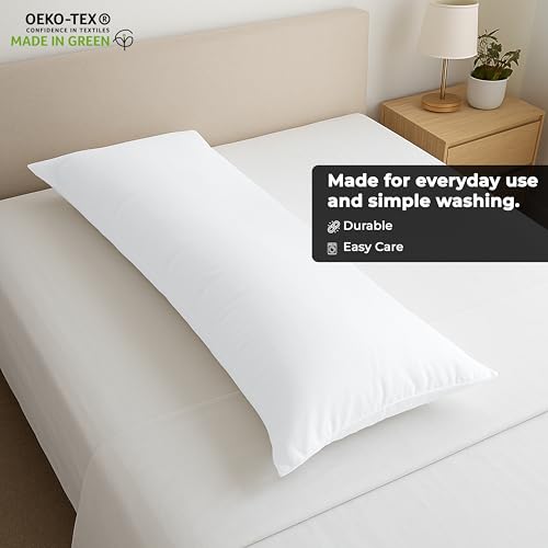 Image of ROYALE LINENS Body Pillow Cover - Double Brushed 1800 Microfiber - 20 inchx54 inch with Hidden Zipper Closure - Wrinkle & Fade Resistant - Super Soft Body Pillowcase 2 Pack (White, Pack of 2)