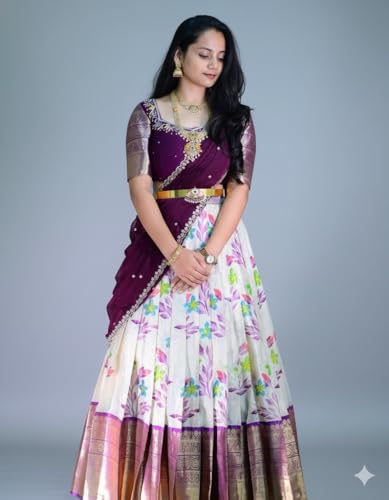 Image of ZITON Women's Indian Traditional Kanjivaram Silk Pure Weaving Lehenga Choli Along With Dupatta And Blouse Piece, Half Saree (Unstitched)