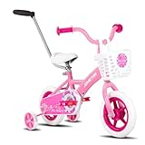 JOYSTAR Miss Berry 10 Inch Kids Bike for Boys and Girls Ages 1-3 Years, Toddler Bike with Training Wheels & Basket, Detachable Parent Push Handle, Children Bicycle in Pink