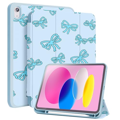 Étui iPad 11 A16 2025 adorable nœud papillon bleu, idée cadeau idéale pour ado