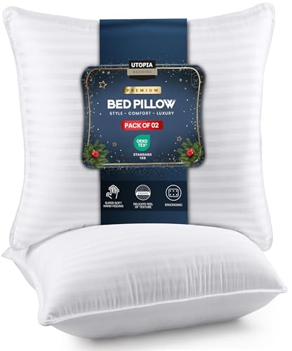 Utopia Bedding Bed Pillows for Sleeping European Size (White), Set of 2, Down Alternative Pillow for Sleeping, Cooling Hotel Quality Pillow Set for Back, Stomach or Side Sleepers