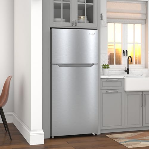 Image of KoolMore 28 Inch 14 Cu Ft Top Freezer Refrigerator, Stainless Steel, Freestanding Full Size Fridge Freezer for Home Kitchen or Garage