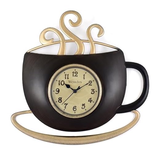 Westclox 10-Inch Cappuccino Wall Clock - Stylish Coffee Cup Design with Quartz Movement, Large Modern Kitchen Clock, Easy to Read, Home and Office Decor, Battery Operated, Black/Gold