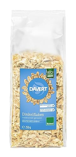 Davert Dinkelflakes Bioland 250g – Ohne Zucker- und Salzzusatz, mild aromatisch und herrlich knusprig – 100% Davert Bio-Qualität (1 x 250g)