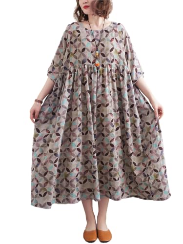 Image of Women's Plus Size Dresses Casual Vintage Printed Summer Baggy Dress