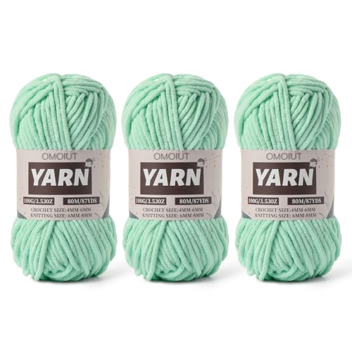 Image of Fluffy Chenille Yarn for Crocheting - Baby Yarn for Crocheting Soft Blanket - 3 Pack of 100g /(87.4yds) Crochet Amigurumi Chunky Yarns - Super Bulky 5 Velvet Yarns (3 Aqua Green)