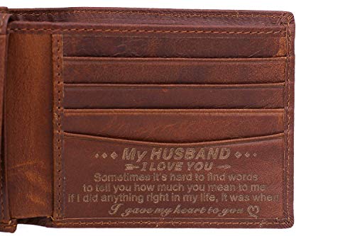 Personalized Mens Wallet, Leather Wallet Bifold RFID Personalized Gifts for Men (01# Husband)
