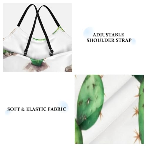 Watercolor Green Cactus White Child Girl Swimsuit, Beach Bathing Suit 3-10 Y with Adjustable Shoulder Strap, 3-10 Y3