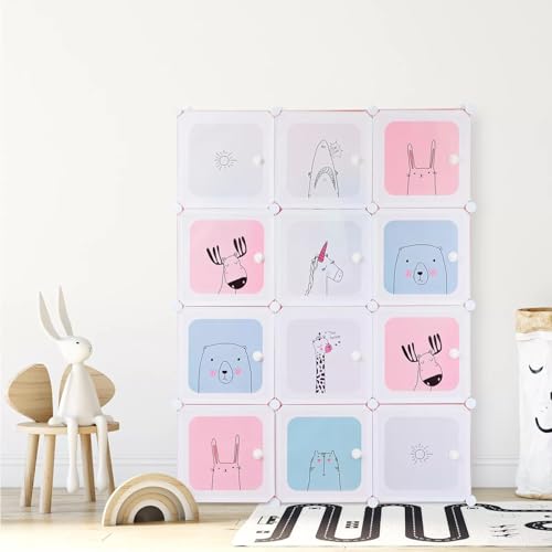 Image of Plastic Wardrobe for Clothes Storage, 12-Door Portable Collapsible Almirah & Cupboard for Bedroom, Baby Wardrobe Cabinet Organizer for Clothes & Toys (Pink, 12 Door)