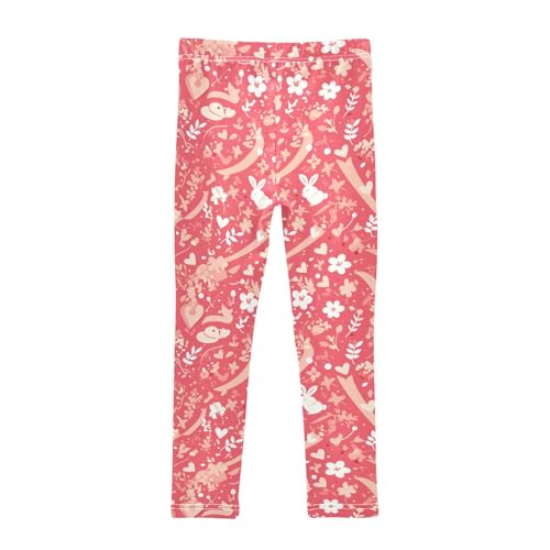 Pink Pattern with Ribbons Kisses and Flowers Toddler Girls' Leggings Fashion High Waisted Dance Pants Running2