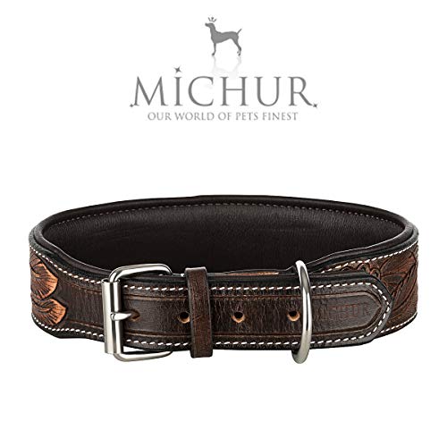 MICHUR Luna Hundehalsband Leder, Lederhalsband Hund, Halsband, Leder, Braun Schwarz Muster, in verschiedenen Größen erhältlich