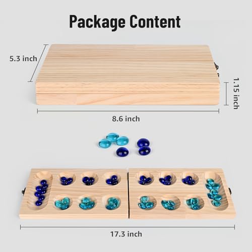 Juego de Mesa Mancala de Madera con Piedras de Vidrio miniatura 6