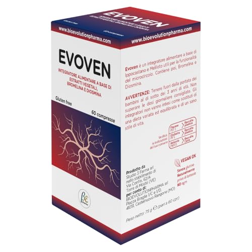 EVOVEN - Integratore Alimentare per la Funzionalità del Microcircolo, Adatto a Vegani, Senza Glutine e nat. Senza Lattosio, Made in Italy, 60 Compresse