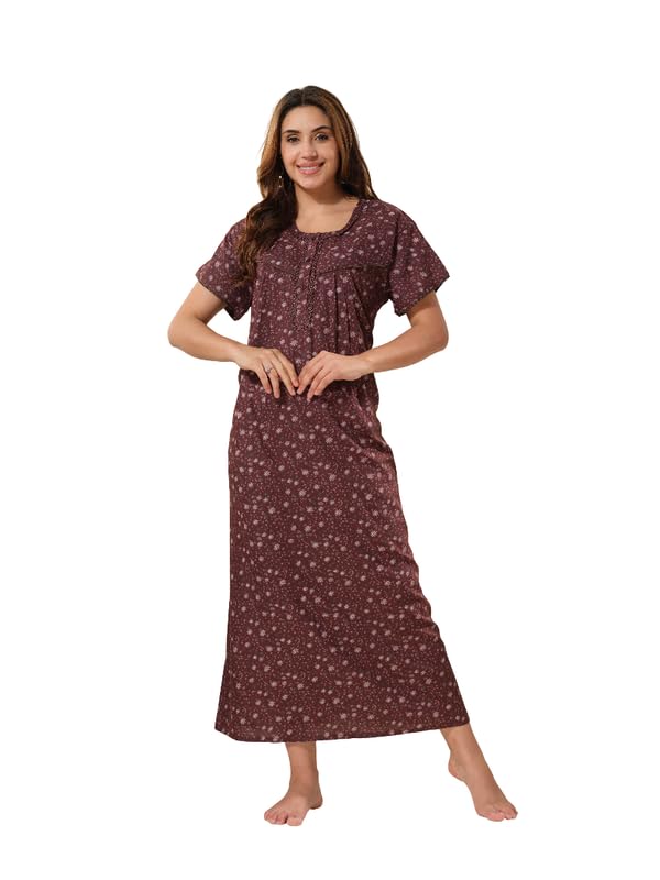 easy mom Easymom Women Round Neck Maternity Night Dress | Fit & Flare Maxi-picture-25