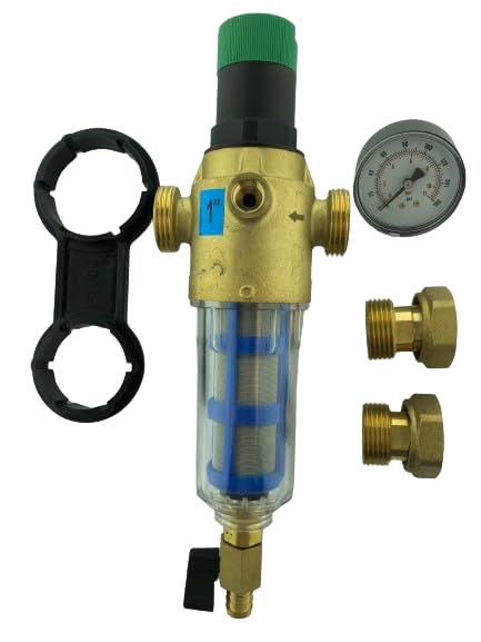 Riduttore di pressione dell'acqua con manometro e filtro setaccio, 1 pollice DN32, ottone, regolabile