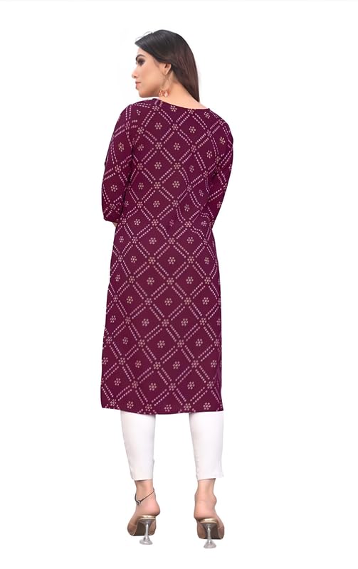 Image of Womens Crepe Kurti | Straight Fit | Knee-Length | Crew Neck | 3 /4 Sleeves | Casual & Office Wear