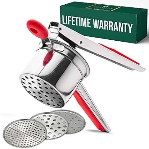 Bellemain Potato Ricer with 3 Interchangeable Discs | Mash Potato Masher Stainless Steel, Sweet Potato Masher Kitchen Tool | Spaetzle Maker Press, Murukku Maker, Khuon Banh Lot, Spaetzle Noodle Maker Cover