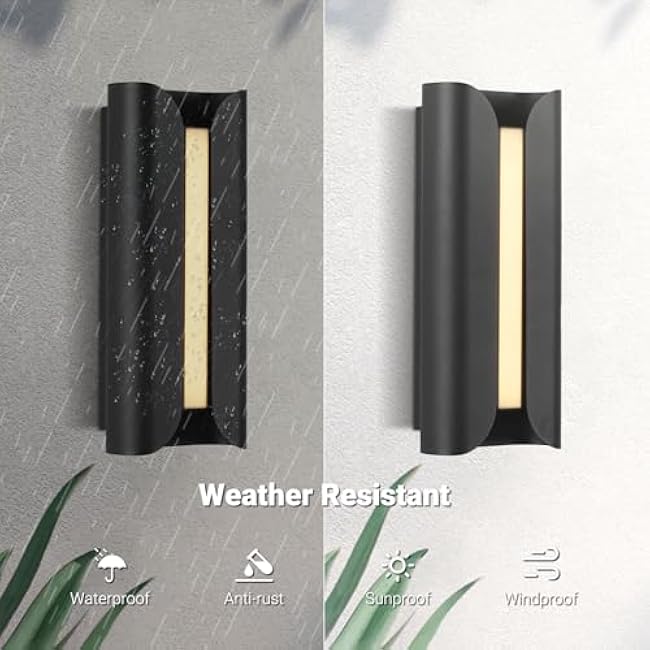 Modern Outdoor Wall Light Fixture, LED 24W 3000K Porch Large Wall Sconce Lamp, Waterproof Patio Garage Mount, Sleek Matte Black Minimalist Contemporary Design