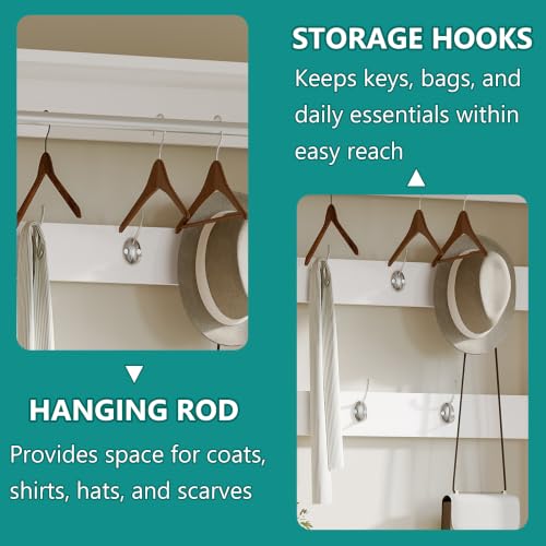 Image of Shoe Cabinet for Entryway with 3 Flip Drawers, White Tall Wood Shoe Storage Cabinet with Coat Rack, Narrow Hidden Slim Freestanding Shoe Rack Organizer, 2 in 1 Hall Tree for Living Room, Hallway