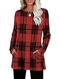Sampeel Ugly Christmas Sweater Women Winter Clothing Long Sleeve Tunic Tops for Leggings Oversized Tshirts Red Plaid L