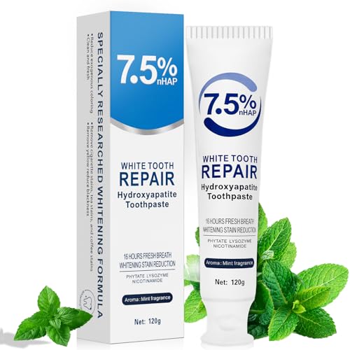 Nano Hydroxyapatite Toothpaste for Adults with Sensitive Teeth, 7.5% nHA, SLS & Fluoride Free, 1Pack, Dentist-Formulated, Strengthens Enamel, Protects Gums, Freshens Breath & Whitens Teeth