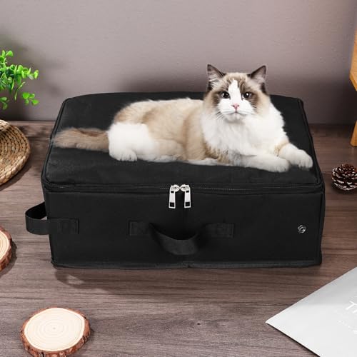 Arenero portátil para gatos plegable con tapa y asa miniatura 7